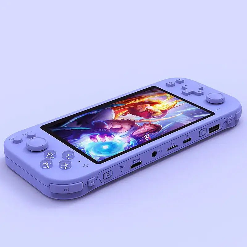 Ultimate Retro Gaming Console with 5.1 inch display in stylish purple design