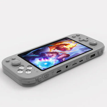 Ultimate Retro Gaming Console displayed from the side, featuring a vibrant screen and compact design for portability.