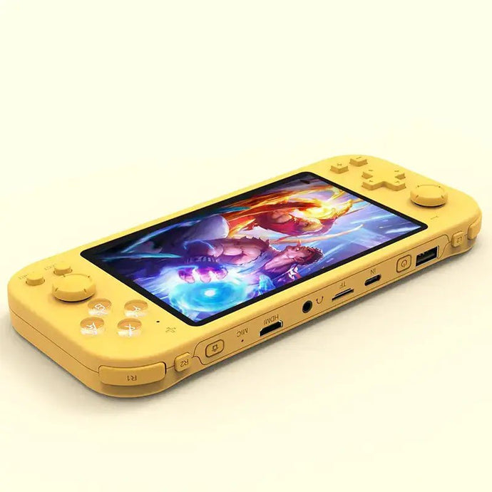 Ultimate Retro Gaming Console showing a yellow PSP handheld game console with a colorful display.
