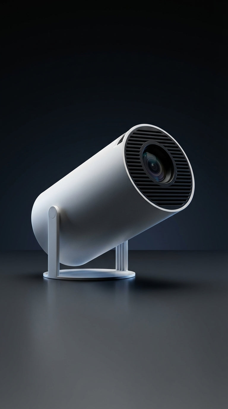 Versatile Portable Mini Projector displayed against a dark background, showcasing its sleek design and compact size.