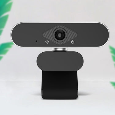 Webcam with microphone featuring sleek design and integrated audio for clear video calls.