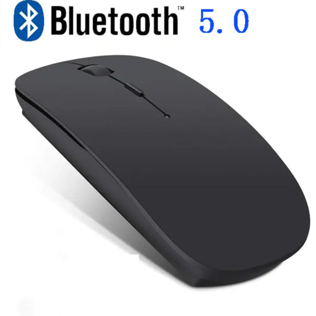 Wireless Bluetooth 5.0 Silent Mouse with sleek design and Bluetooth logo.