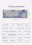 Wireless Bluetooth Mute Keyboard product parameters with dimensions and features highlighted.