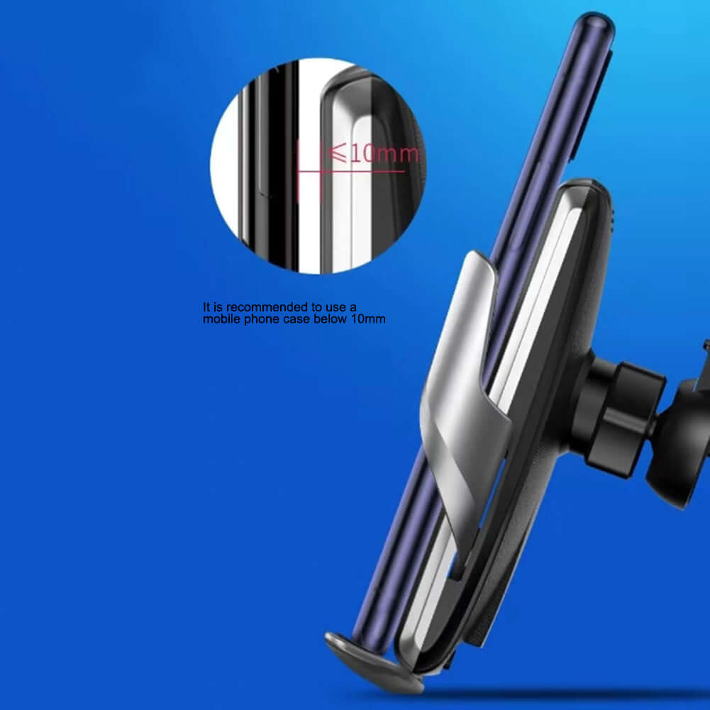 Wireless Mobile Phone Charger for Your Car with automatic clamp feature for secure mounting.