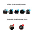Wireless Mobile Phone Charger for Your Car air outlet compatibility chart showing suitable and unsuitable types.